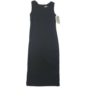 VTG. Stonebridge ~Woman Size 8~ Black Sleeveless Maxi Dress Linen Bland NWT.